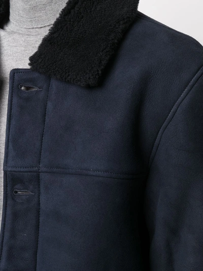 Shop Officine Generale Shearling-trimmed Suede Coat In Blue