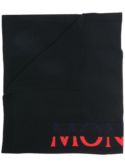 Shop Moncler Cotton-blend Logo Neckerchief In Black