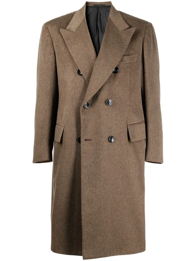 Shop Kiton Cashmere Double Breasted Coat In Brown