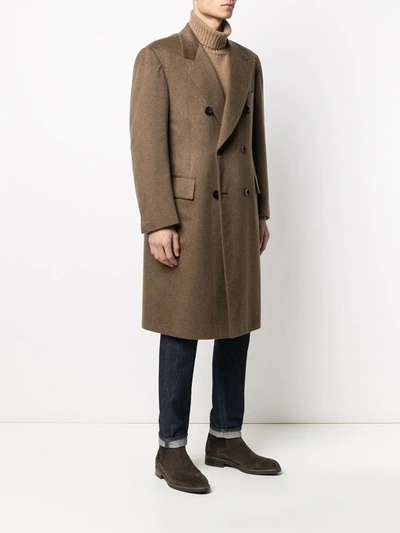 Shop Kiton Cashmere Double Breasted Coat In Brown