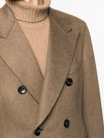 Shop Kiton Cashmere Double Breasted Coat In Brown