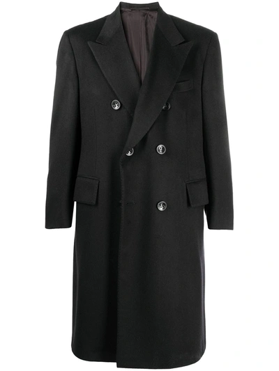 Shop Kiton Cashmere Double Breasted Coat In Black