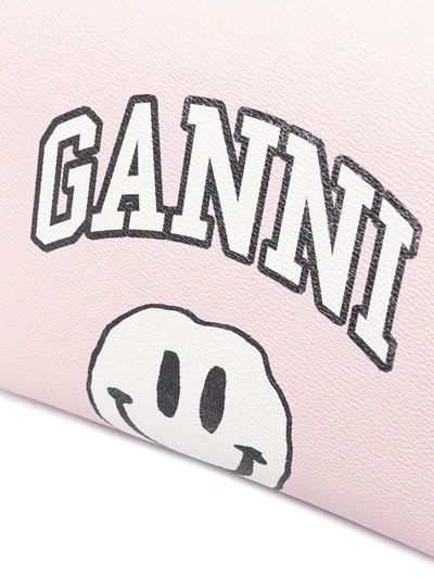 Shop Ganni Smiley Print Shoulder Bag In Pink