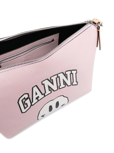Shop Ganni Smiley Print Shoulder Bag In Pink