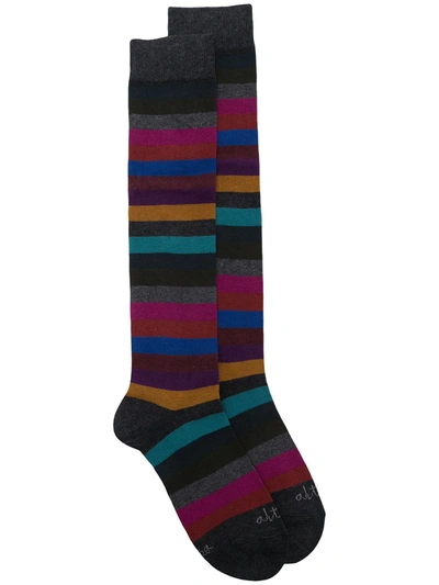 Shop Altea Striped Print Mid-length Socks In Grey