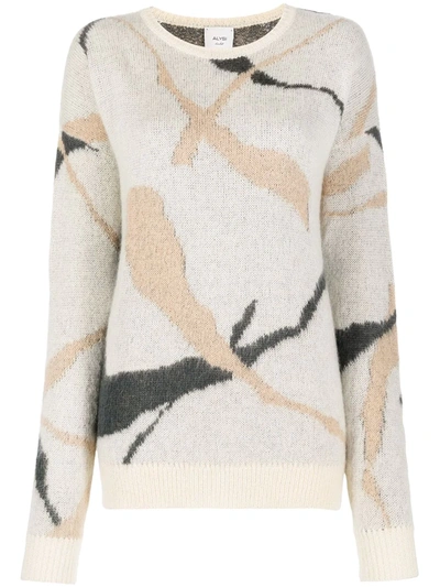 Shop Alysi Intarsia Knit Round Neck Jumper In Neutrals