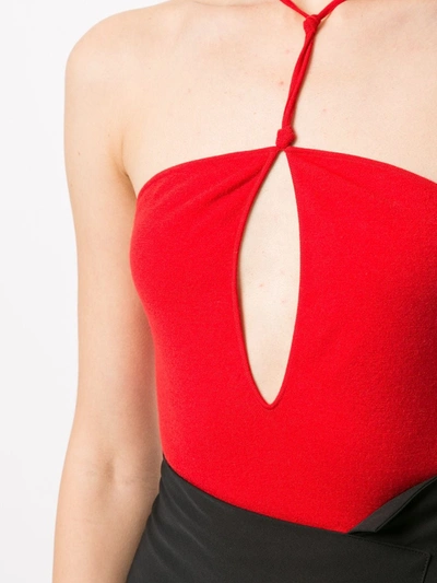 Shop Bottega Veneta Halterneck Cut-out Bodysuit In Red