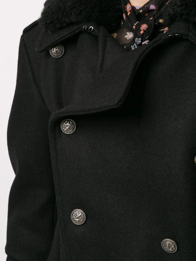 Pre-owned Saint Laurent 纹理翻领双排扣夹克 In Black