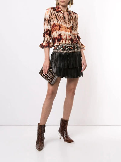 Pre-owned Valentino Fringed Leather Mini Skirt In Black