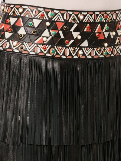 Pre-owned Valentino Fringed Leather Mini Skirt In Black