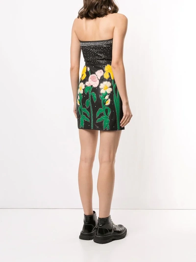 Pre-owned Gucci Rose Patches Strapless Dress In Black