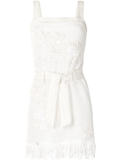 Pre-owned Chanel Floral Embroidery Mini Dress In White