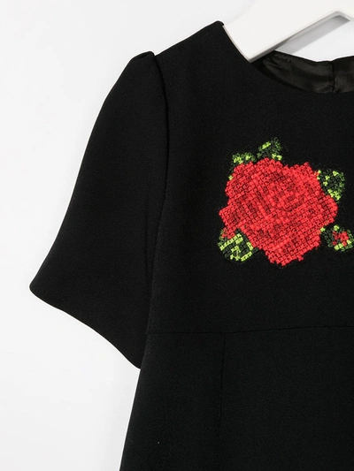 Shop Dolce & Gabbana Rose-embroidered Dress In Black