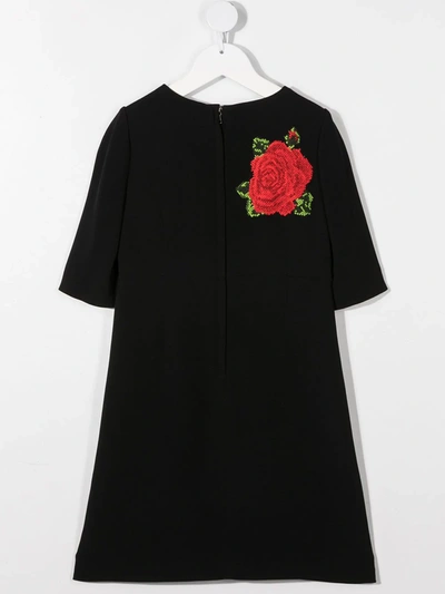 Dolce & Gabbana Sleeveless Cady Dress W/ Rose Patches In Black