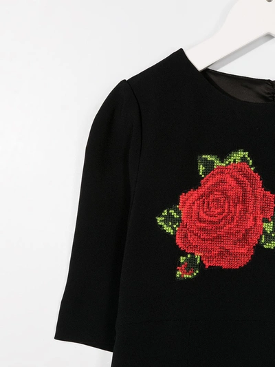 Shop Dolce & Gabbana Rose-embroidered Dress In Black