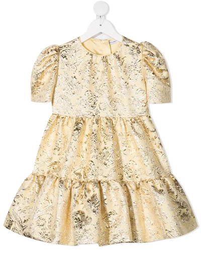 Shop Dolce & Gabbana Tiered Brocade Dress In Gold