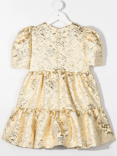 Shop Dolce & Gabbana Tiered Brocade Dress In Gold