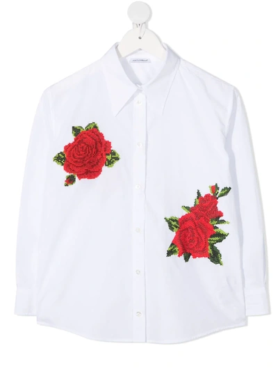 Shop Dolce & Gabbana Rose-embroidered Shirt In White