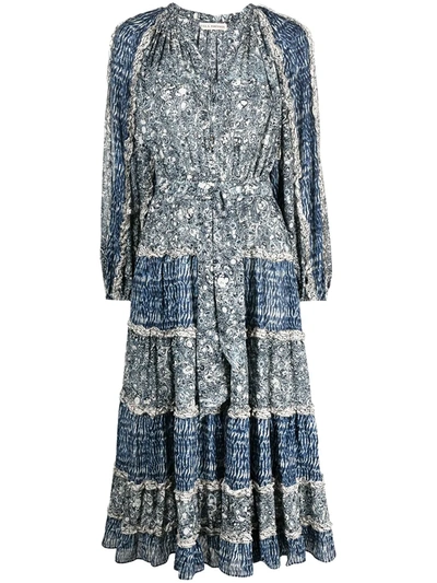 Shop Ulla Johnson Psychedelic Marble Print Dress In Blue