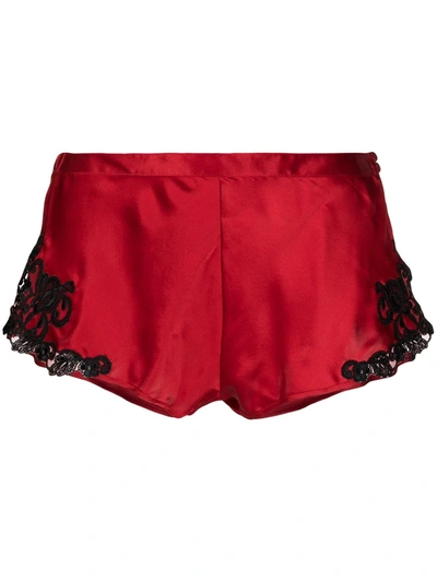 Shop La Perla Lace-trimmed Silk Shorts In Red