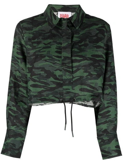 Shop Solid & Striped Camouflage-print Cropped Shirt In Green