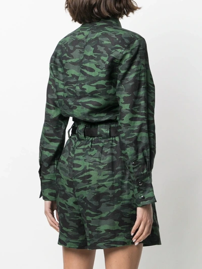 Shop Solid & Striped Camouflage-print Cropped Shirt In Green