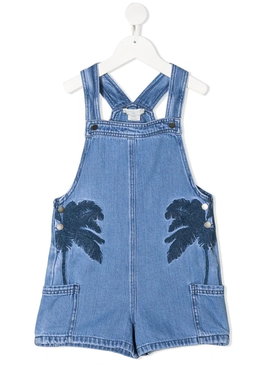 Shop Stella Mccartney Palm Tree Embroidered Overalls In Blue