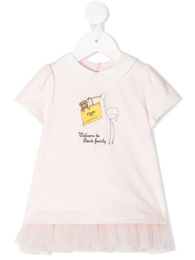 Shop Fendi Ruffled-skirt Ff-logo Bear Dress In Pink