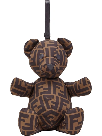 Shop Fendi Ff-logo Print Bear Charm Bag In Brown