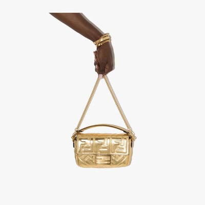 Fendi Gold Baguette Leather Mini Bag In Gold