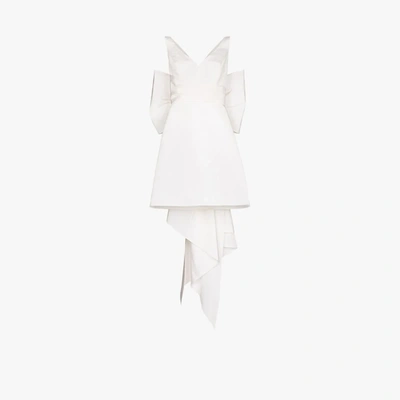 Shop Carolina Herrera White Back Bow Silk Mini Dress