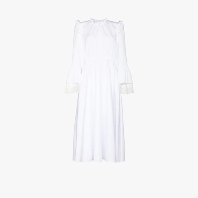 Shop Giambattista Valli Lace Trim Cotton Midi Dress In White