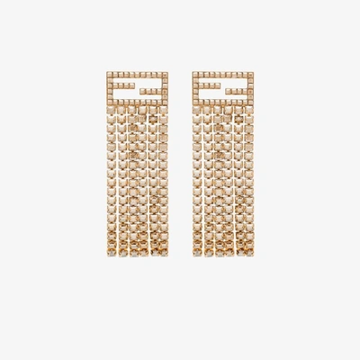Shop Fendi Gold Tone Ff Crystal Tassel Earrings