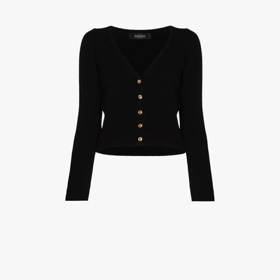 Shop Versace Cropped Cashmere Cardigan In Black