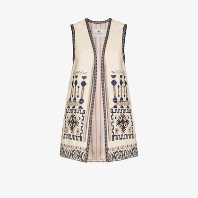 Shop Etro Embroidered Sleeveless Vest In Neutrals