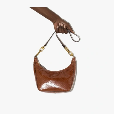Shop Staud Brown Holt Embossed Leather Shoulder Bag