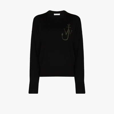 Shop Jw Anderson Anchor Logo Wool Sweater In Black