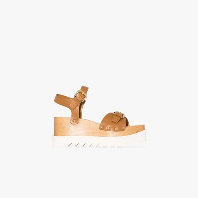 Shop Stella Mccartney Brown 80 Elyse Wedge Sandals