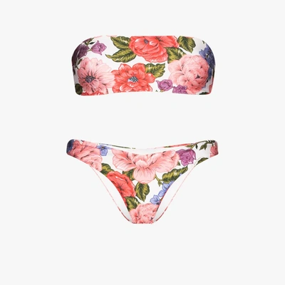 Shop Zimmermann Pink Poppy Floral Print Bandeau Bikini
