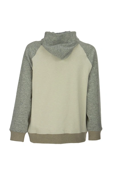 Shop Brunello Cucinelli Cashmere And Cotton French Terry Color Block Sweatshirt With Hood In Ivory