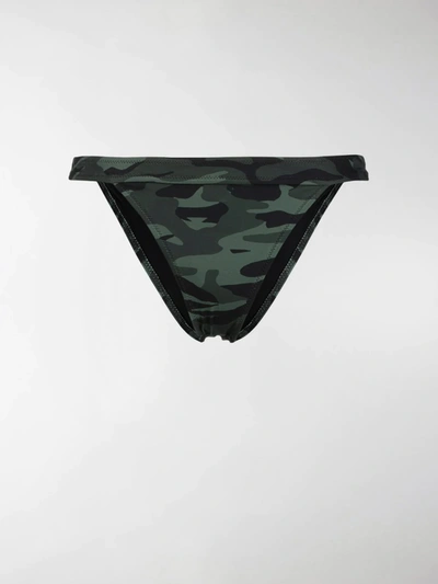 Shop Solid & Striped Camouflage Print Bikini Bottoms In Green