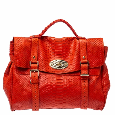 Pre-owned Mulberry Orange Python Embossed Leather Oversized Alexa Satchel