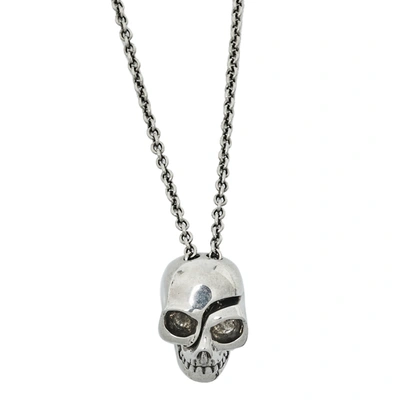 Pre-owned Alexander Mcqueen Divided Skull Silver Tone Long Chain Necklace