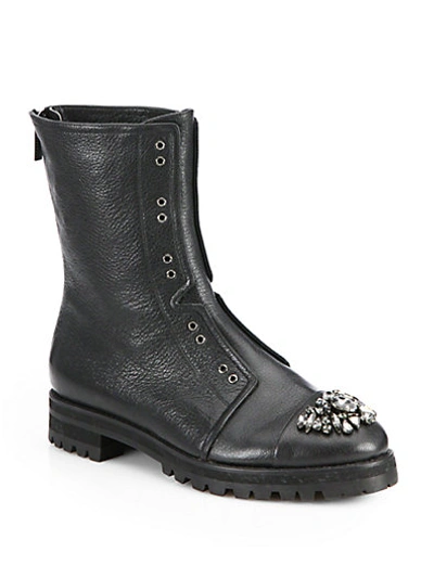 Jimmy Choo Hatcher Embellished Leather Combat Boots In Black