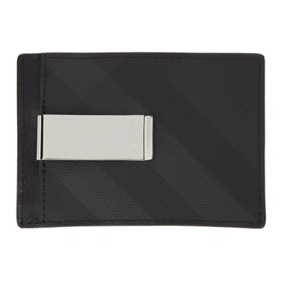 Shop Burberry Grey London Check Money Clip Card Holder In Dark Charco