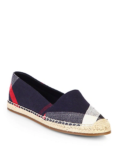 Shop Burberry Hodgeson Check Canvas Espadrille Flats In Navy