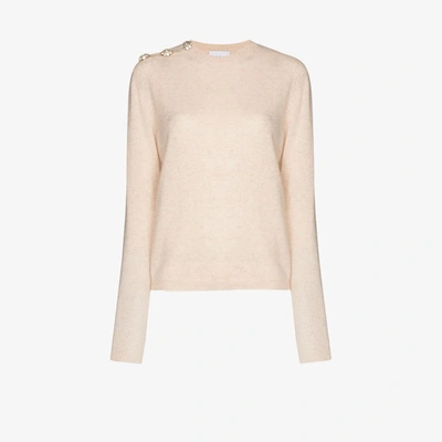 Shop Ganni Crystal Button Cashmere Sweater In Neutrals