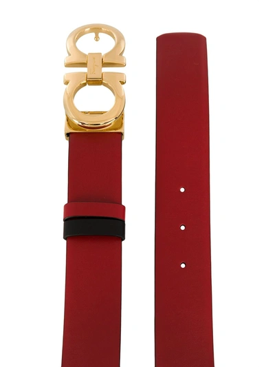 Shop Ferragamo Gancini Reversible Leather Belt In Red