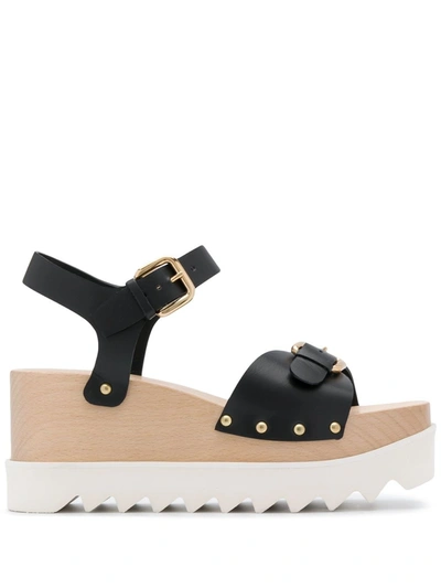 Stella Mccartney Elyse Faux-leather Wood-platform Sandals In Black |  ModeSens
