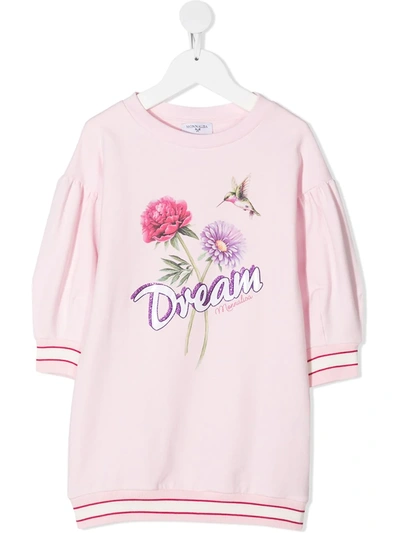 Monnalisa Dream Print Sweatshirt Dress In Pink
